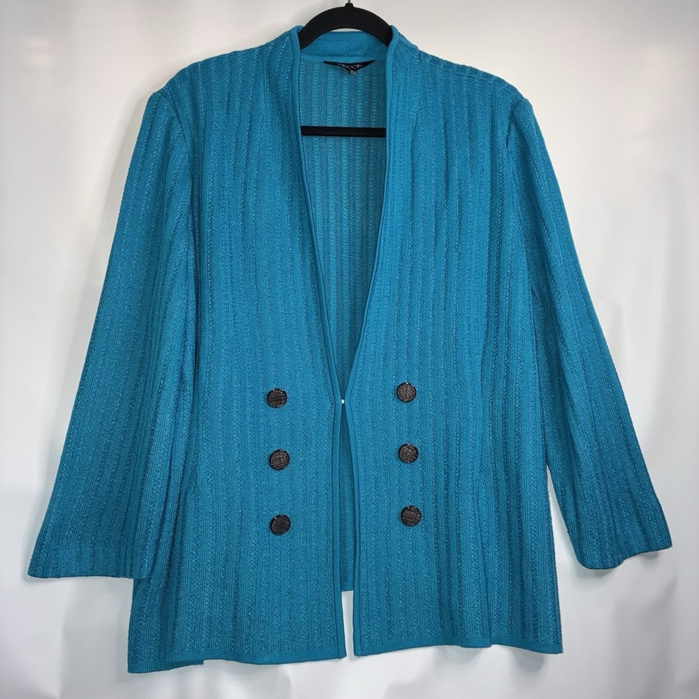 Misook Vibrant Blue Knit Double Breasted Oversize Blazer Cardigan Size XL *Flaw